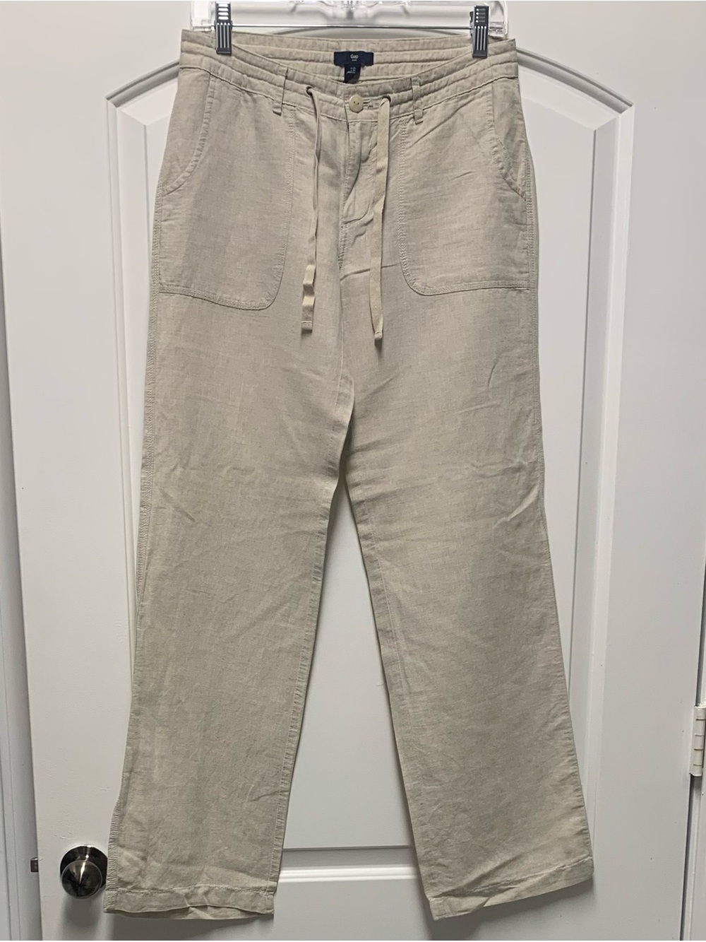 GAP Women's Drawstring linen blend pants in Natural Beige/Flax